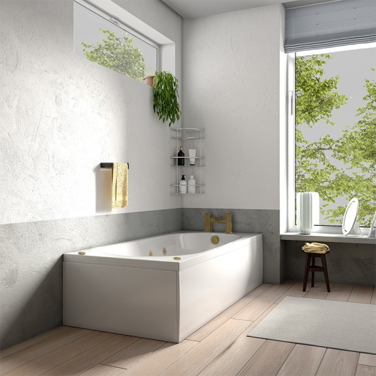 mercury 1500x700 straight spa brushed brass jet bath
