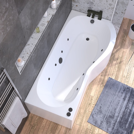 Ethan 1700 Right Hand P Shaped Bath Black Whirlpool Jets