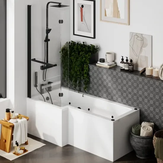 Laguna L Shape Left Black 1 Product Image for Laguna Black Whirlpool Shower Bath: L Shape, Left Hand, 8 Jets