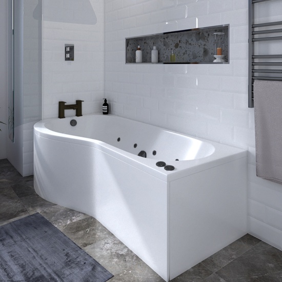 Laguna L Shaped Left Hand Bath with Black Whirlpool Jets