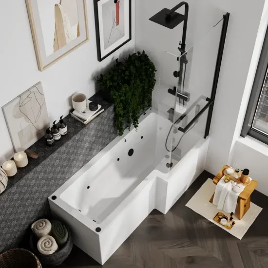 Laguna L Shape Right Black 2 Product Image for Laguna Black Whirlpool Shower Bath: L Shape, Right Hand, 8 Jets