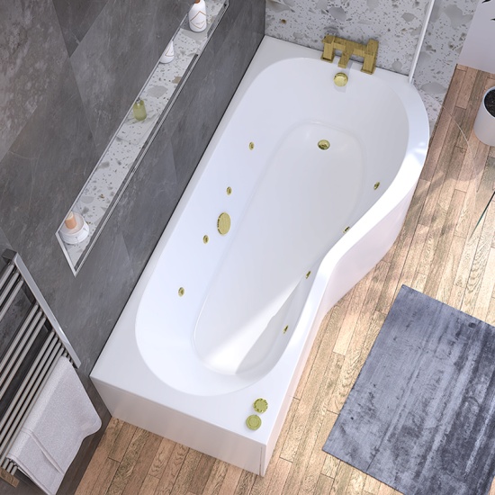 Ethan 1700 Right Hand P Shaped Bath Gold Whirlpool Jets
