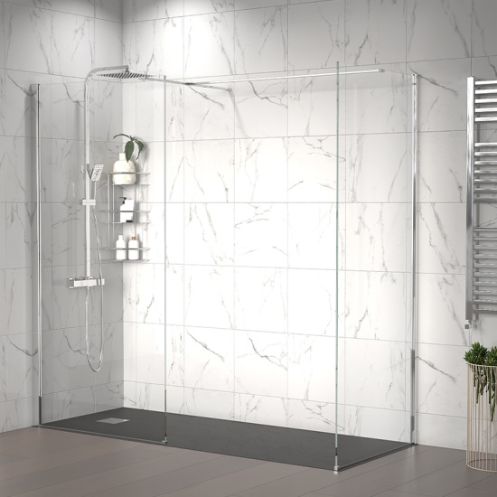 radiant 2000 walkin corner shower enclosure slate tray black white