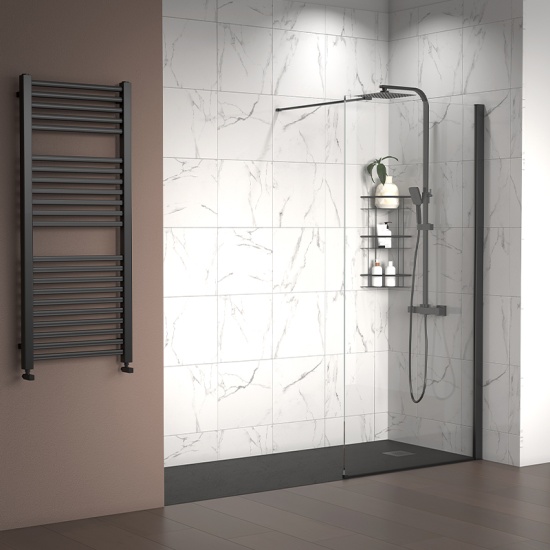 radiant black 2000 walkin recess shower enclosure black tray