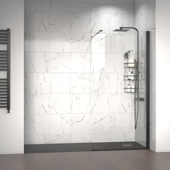radiant black 2000 walkin recess shower enclosure slate tray black white