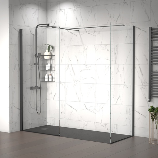 radiant black 2000 walkin corner shower enclosure black tray