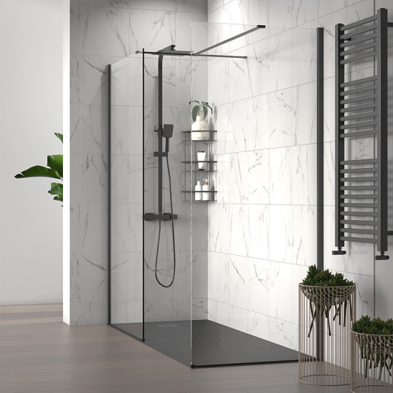 radiant black 2000 walkin corner shower enclosure slate tray black white