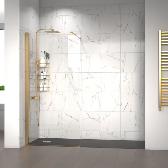 radiant gold 2000 walkin recess shower enclosure black tray