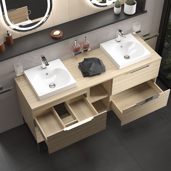 alani 1500 oak double vanity square basin