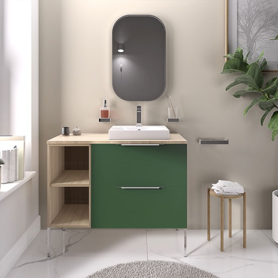 alani 900 green vanity square basin and shelves