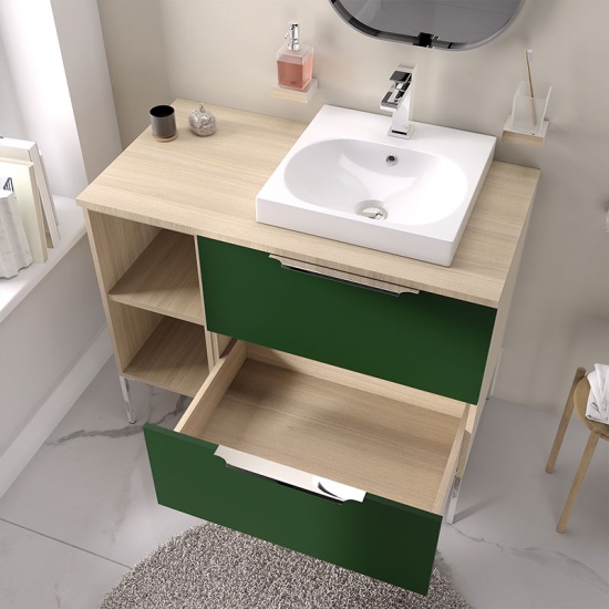 alani 900 green vanity square basin and shelves