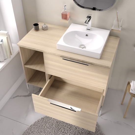 alani 900 oak vanity square sink and shelves
