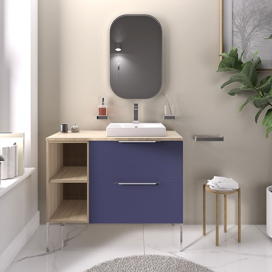 alani 900 navy blue vanity square basin and shelves