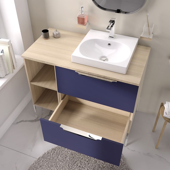 alani 900 navy blue vanity square basin and shelves