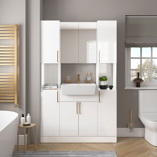 oliver white 1200mm vanity unit double tallboy gold