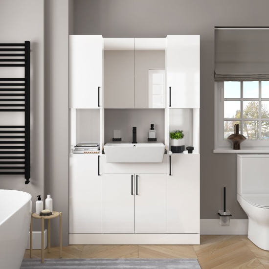 oliver white 1200mm vanity unit tallboy combo black