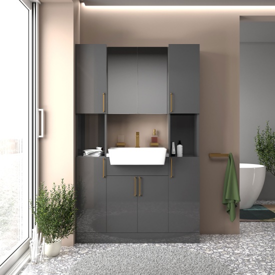 oliver anthracite 1200mm vanity unit tallboy combo gold