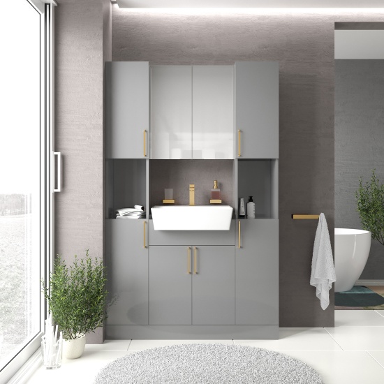 oliver dove grey 1200mm vanity unit tallboy combo gold