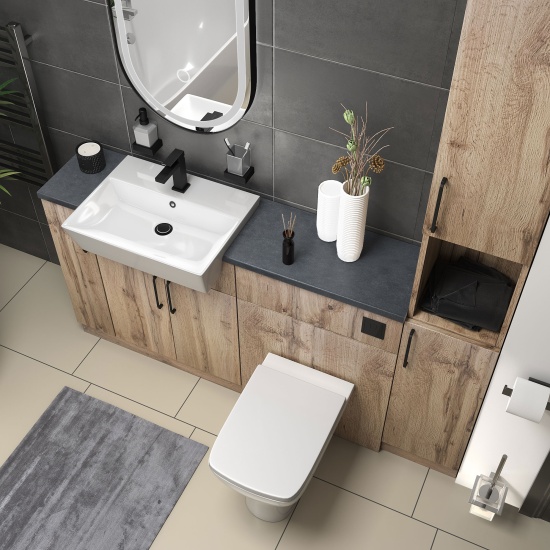 oliver 1700 Oak vanity toilet tallboy package black handles