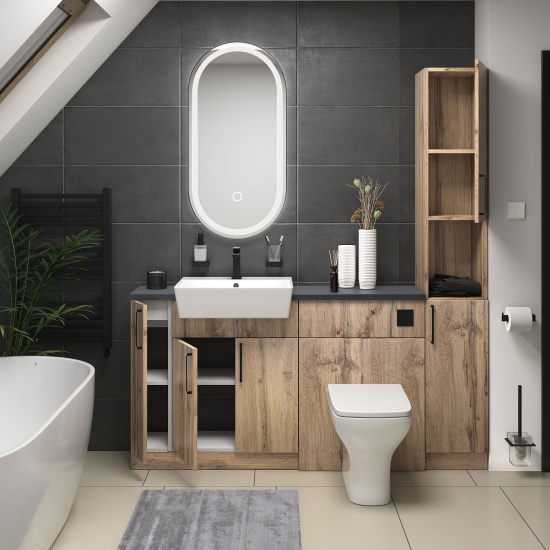 oliver 1700 Oak vanity toilet tallboy package black handles