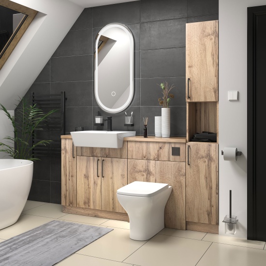 oliver 1700 Oak vanity toilet tallboy package black handles