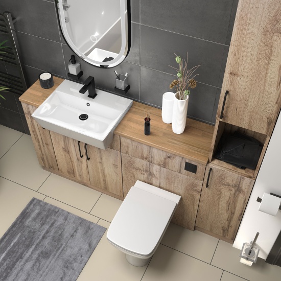 oliver 1700 Oak vanity toilet tallboy package black handles