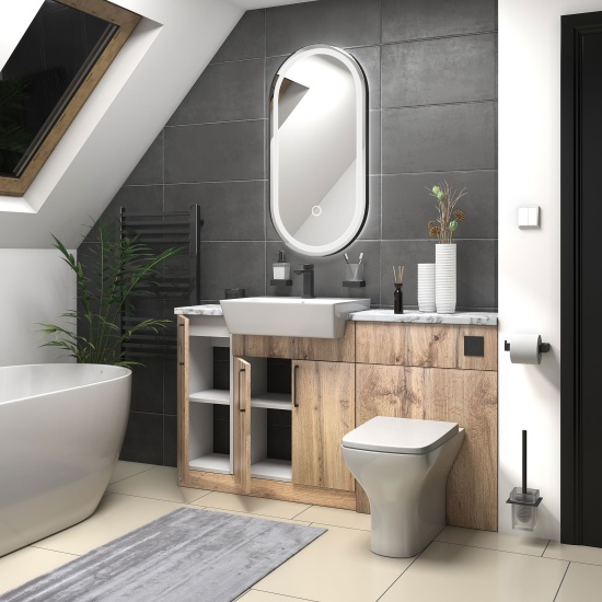 oliver Oak 1500 sink unit with wc toilet complete suite black handles