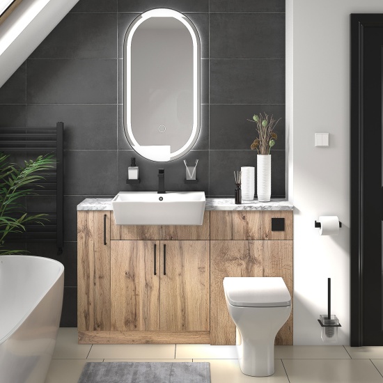 oliver Oak 1300 basin unit with toilet suite Black Handles