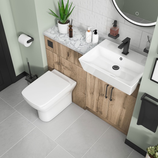 oliver 1200 oak vanity and toilet package black handles