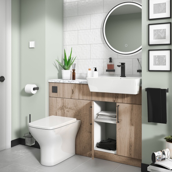 oliver 1200 Oak vanity and toilet package Black Handles