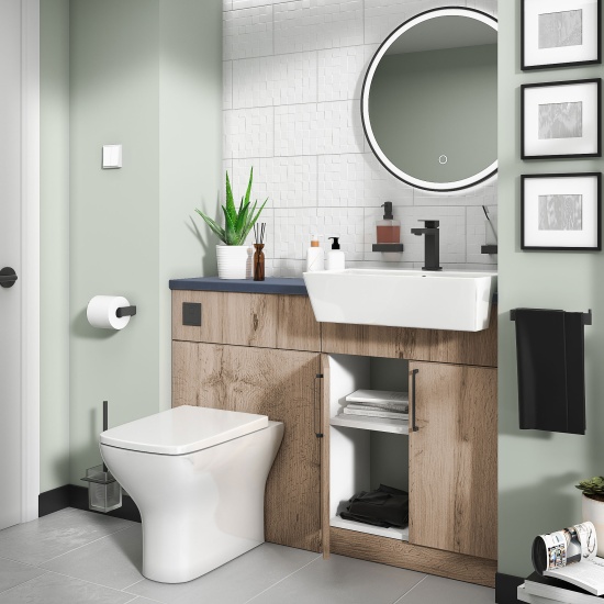 oliver 1200 Oak vanity and toilet package Black Handles