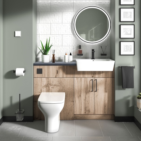 oliver Oak 1100 fitted furniture unit with vanity toilet Black Handles