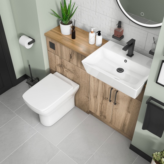 oliver oak 1100 fitted furniture unit with vanity toilet black handles