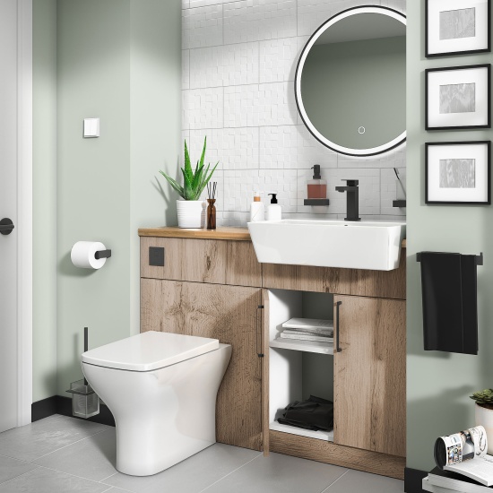 oliver oak 1100 fitted furniture unit with vanity toilet black handles