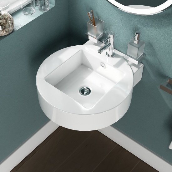 neo wall hung round basin with square sink