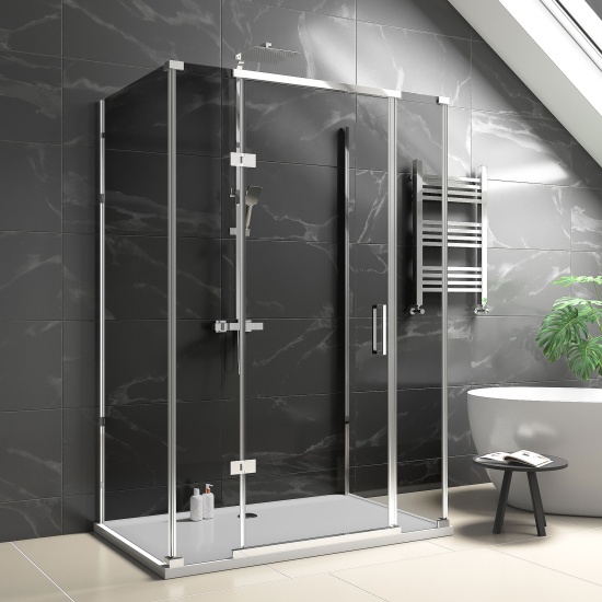 havana chrome 1400 inline hinged corner shower enclosure smoked glass