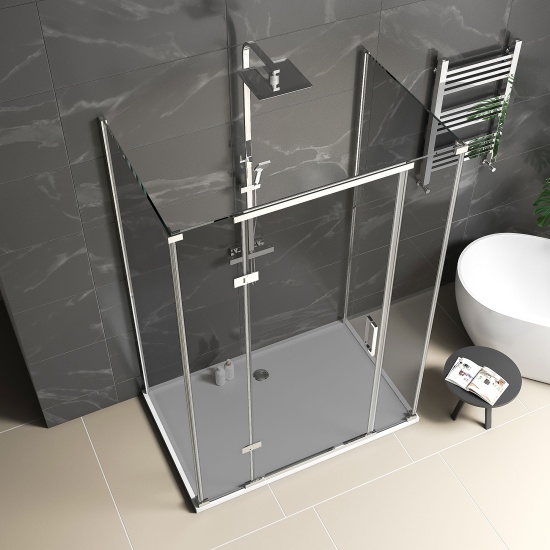 havana chrome 1400 inline hinged corner shower enclosure smoked glass three sided