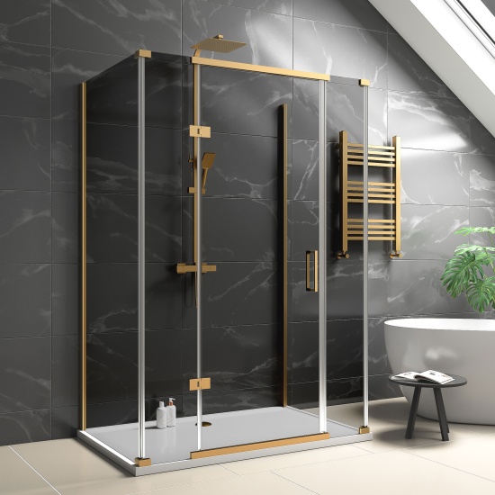 havana gold 1400 inline hinged corner shower enclosure smoked glass