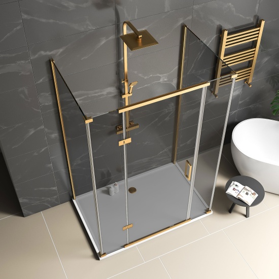 havana gold 1400 inline hinged shower enclosure smoked glass three sided