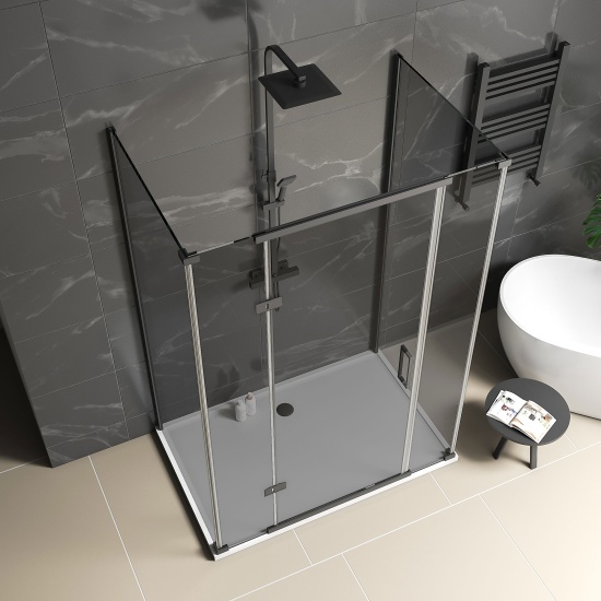 havana black 1400 inline hinged corner shower enclosure smoked glass three sided