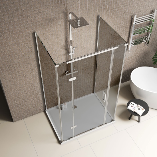 havana chrome 1200 inline hinged shower enclosure smoked glass three sided
