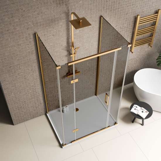 havana gold 1200 inline hinged corner shower enclosure smoked glass three sided