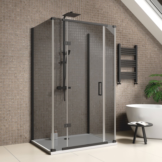havana black 1200 inline hinged corner shower enclosure smoked glass