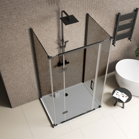 havana black 1200 inline hinged shower enclosure smoked glass three sided