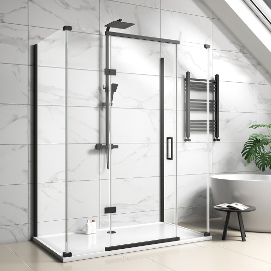 havana black 1600 inline hinged corner shower enclosure