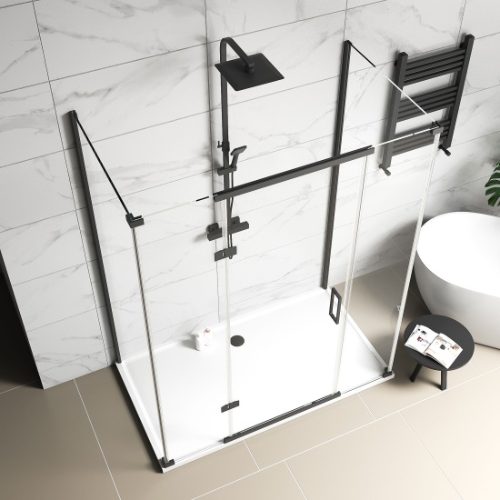 havana black 1600 inline hinged shower enclosure three sided