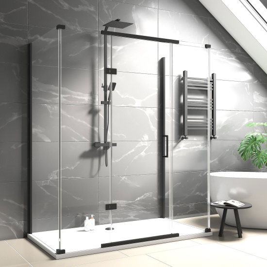 havana black 1500 inline hinged corner shower enclosure