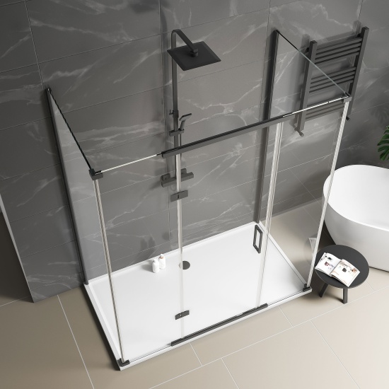 havana black 1500 inline hinged shower enclosure three sided