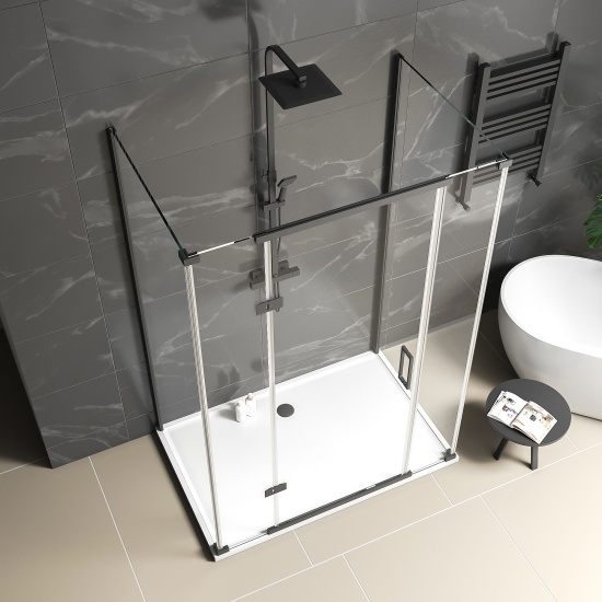 havana black 1400 inline hinged shower enclosure three sided