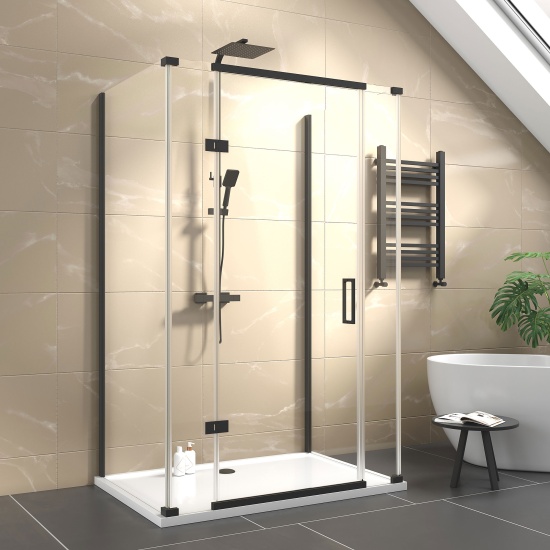 havana black 1300 inline hinged corner shower enclosure